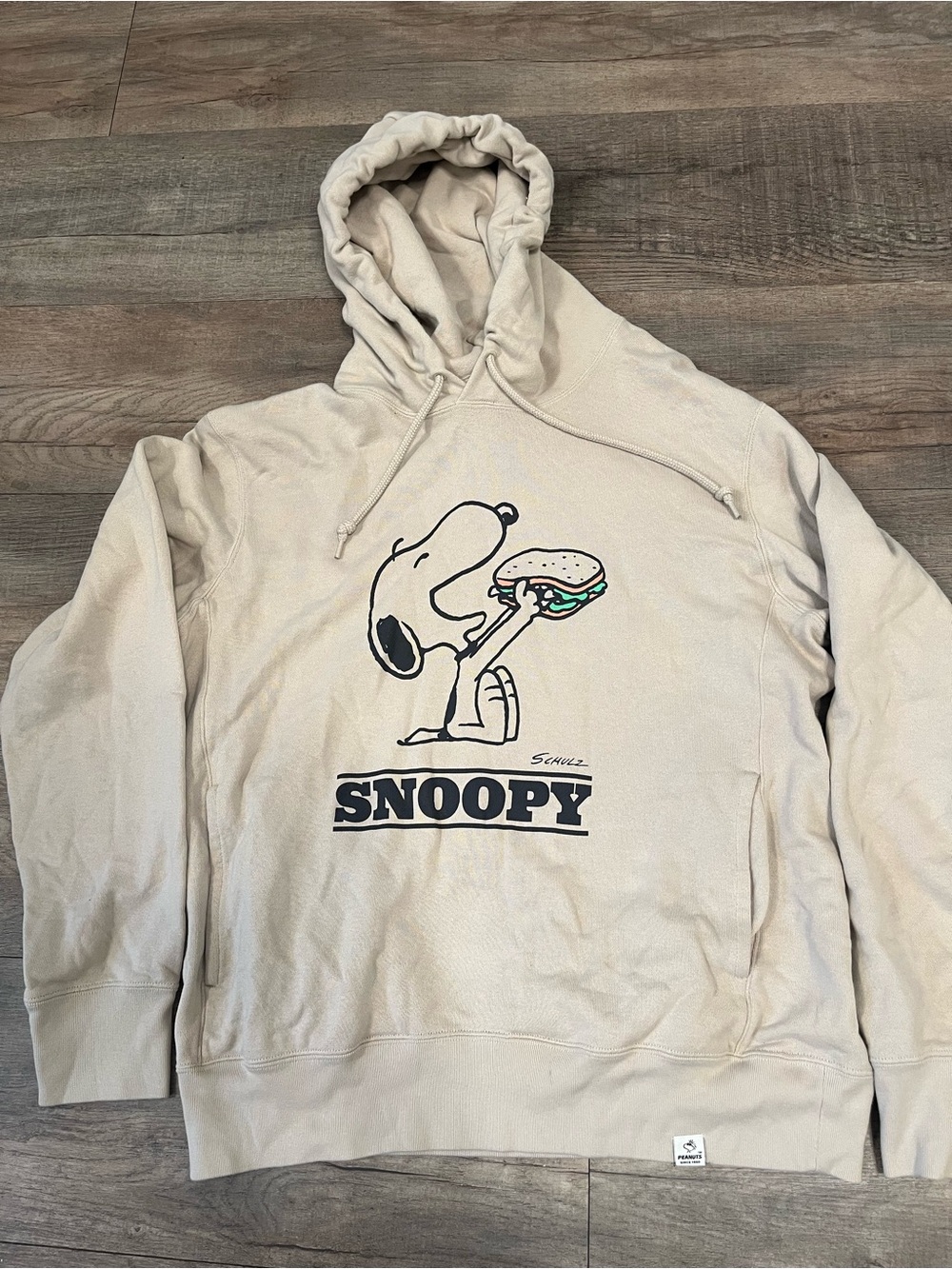 Peanuts Snoopy Hoodie - Cream with Black and Teal Graphic